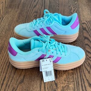 Adidas women’s court bold J women’s flash aqua purple gum suede sneakers